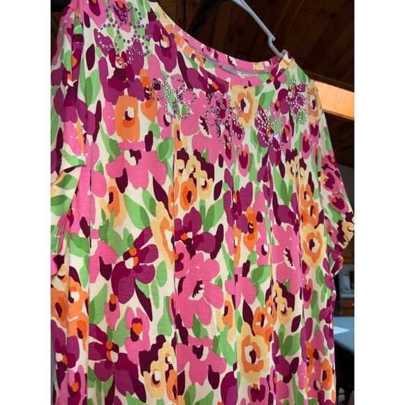 NWT Womens Quacker Factory Pink Hello Spring Floral and Bling Maxi Dress Size 1X - Picture 4 of 11